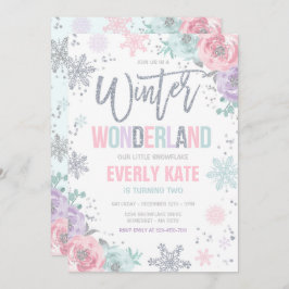 Invitación Winter Wonderland Birthday Silver Snowflake
