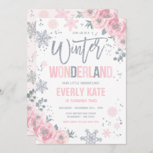Invitación Winter Wonderland Birthday Silver Snowflake