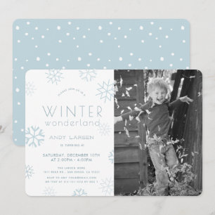 Invitación Winter Wonderland Blue Photo Birthday