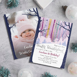 Invitación Winter Wonderland Blue Purple Silver Snow Photo