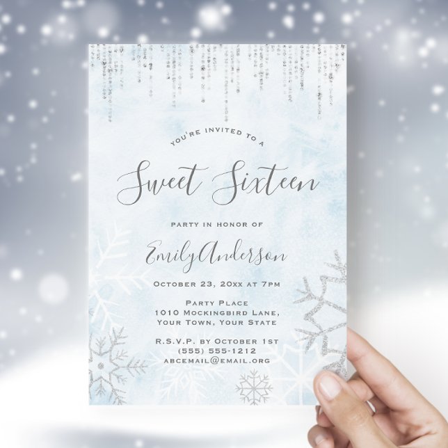 Invitación Winter Wonderland Blue Silver Nieve Hielo Sweet 16 (Subido por el creador)