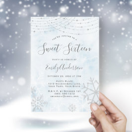 Invitación Winter Wonderland Blue Silver Snowflake Sweet 16