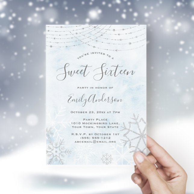 Invitación Winter Wonderland Blue Silver Snowflake Sweet 16 (Subido por el creador)