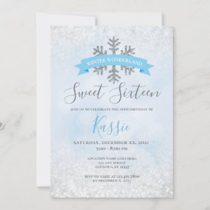 Invitación Winter Wonderland Blue Silver Sweet 16 cumpleaños