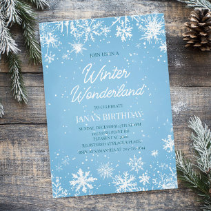 Invitación Winter Wonderland Blue Snowflake Cumpleaños