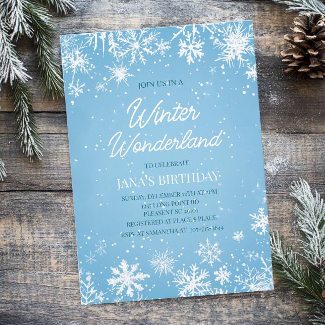 Invitación Winter Wonderland Blue Snowflake Cumpleaños (Subido por el creador)