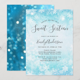 Invitación Winter Wonderland Blue Snowflake Sweet 16