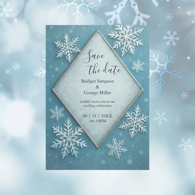 Invitación Winter Wonderland Blue Snowy Romant guardar la fec (Subido por el creador)