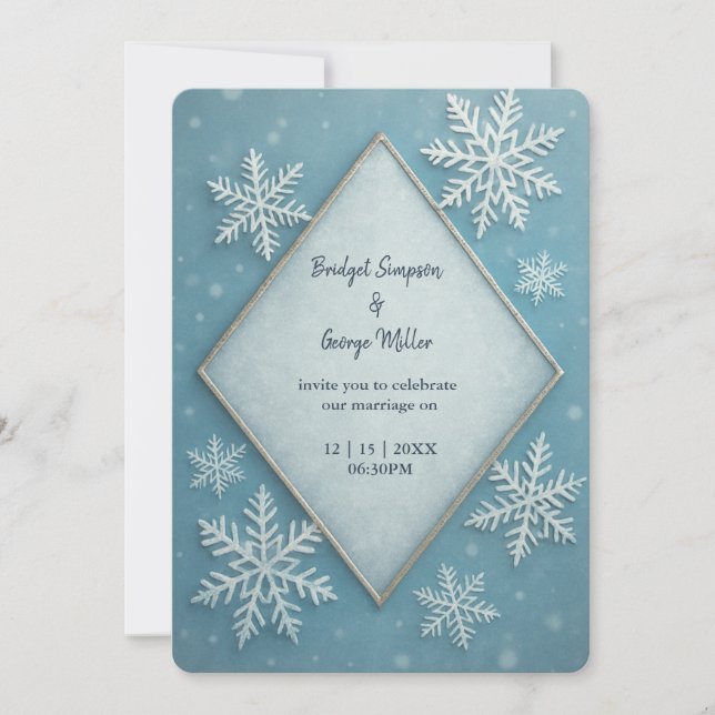 Invitación Winter Wonderland Blue Snowy Romantic boda (Anverso)
