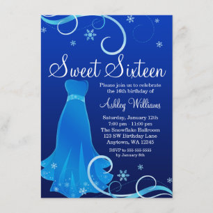 Invitación Winter Wonderland Blue Swirl Vestido dulce 16