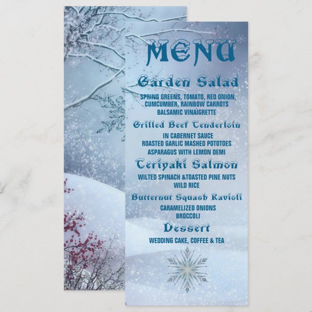 Invitación Winter Wonderland Boda Menu (Anverso / Reverso)