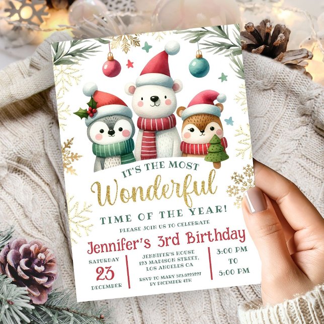 Invitación Winter Wonderland Boho Nieve animales tercer cumpl (Subido por el creador)