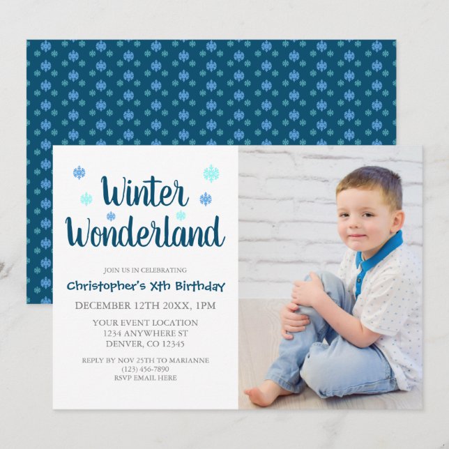 Invitación Winter Wonderland Boy Birthday (Anverso / Reverso)