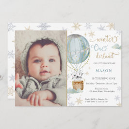 Invitación Winter Wonderland Boy primera foto de cumpleaños