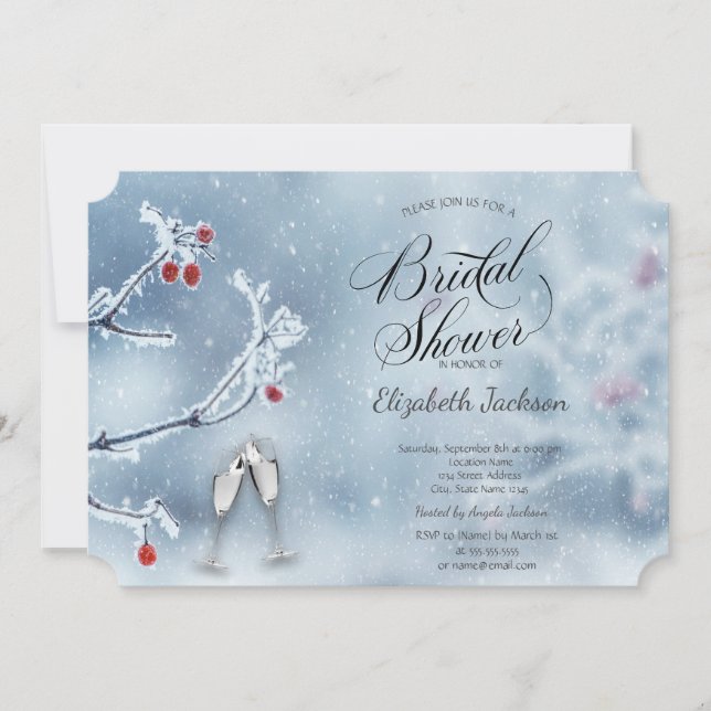 Invitación Winter Wonderland Branches Blue Bridal Shower (Anverso)
