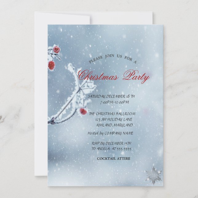 Invitación Winter Wonderland Branches Blue Company Navidades (Anverso)