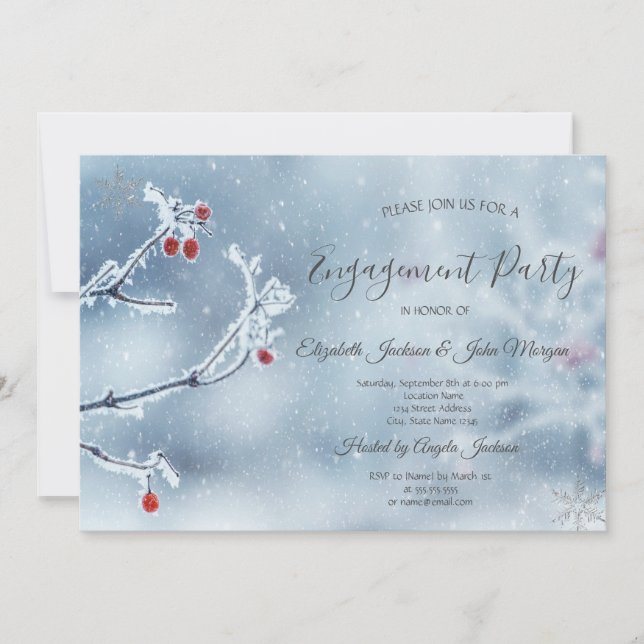 Invitación Winter Wonderland Branches Blue Engagement (Anverso)