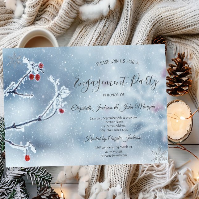 Invitación Winter Wonderland Branches Blue Engagement (Subido por el creador)