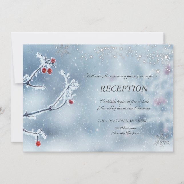 Invitación Winter Wonderland Branches Blue Reception (Anverso)