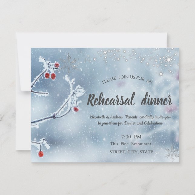 Invitación Winter Wonderland Branches Blue Rehearsal Cena (Anverso)