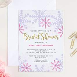 Invitación Winter Wonderland Bridal Shower Pink Glitter Gold