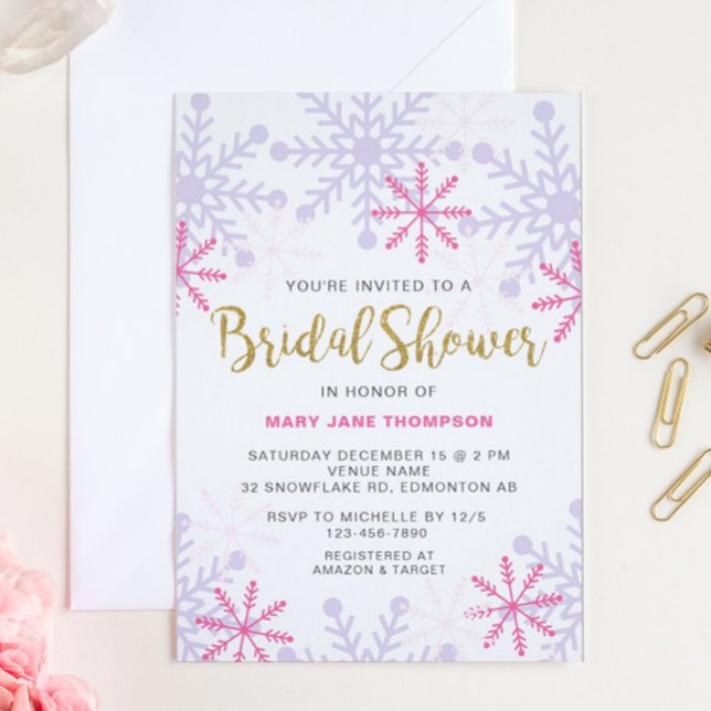 Invitación Winter Wonderland Bridal Shower Pink Glitter Gold (Subido por el creador)
