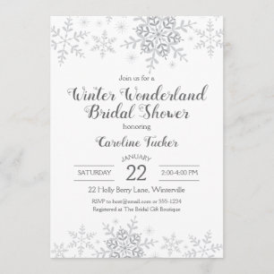 Invitación Winter Wonderland Bridal Shower Silver Snowflakes