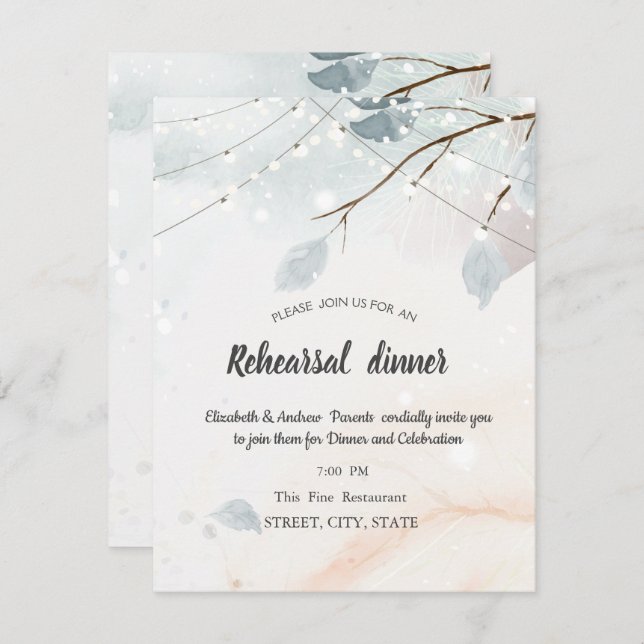 Invitación Winter Wonderland,Cena de ensayo de rama de árbol (Anverso / Reverso)