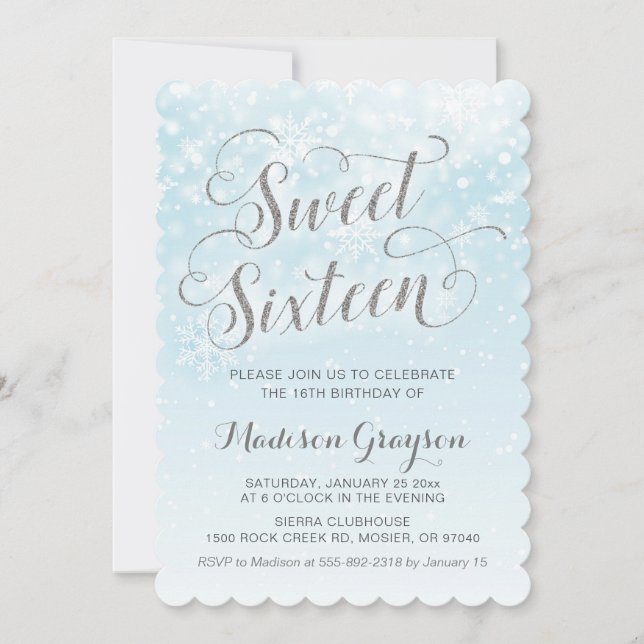 Invitación Winter Wonderland Chica Azul 16 cumpleaños (Anverso)