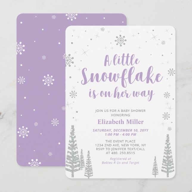 Invitación Winter Wonderland, Chica Baby Shower (Anverso / Reverso)