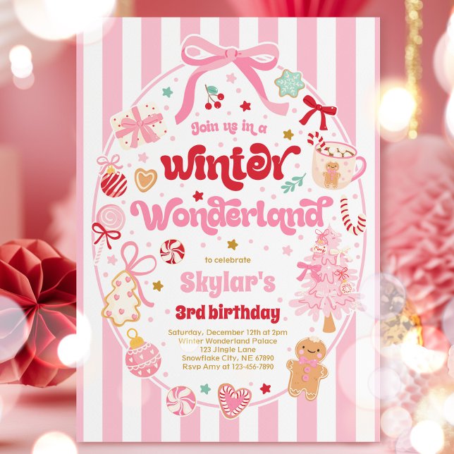 Invitación Winter Wonderland Christmas Coquette Bow Birthday (Subido por el creador)
