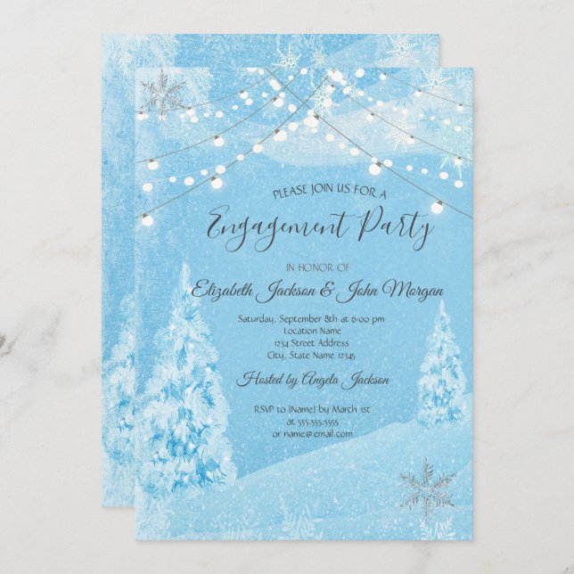 Invitación Winter Wonderland,Compromiso con los Pinos Tree (Anverso / Reverso)