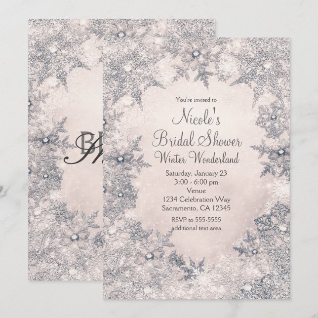 Invitación Winter Wonderland Cream White Elegowflakes (Anverso / Reverso)