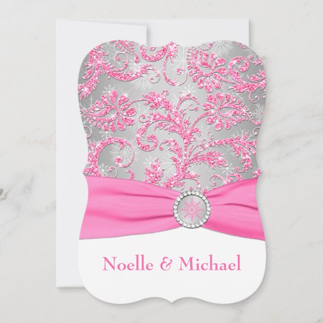 Invitación Winter Wonderland, Crystal Buckle Boda - Rosa 2 (Anverso)