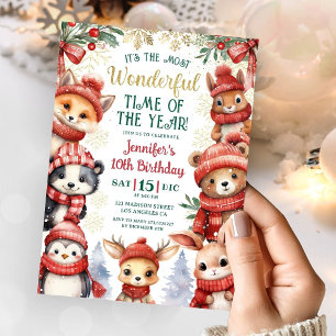 Invitación Winter Wonderland Cute Winter Animal 10 cumpleaños
