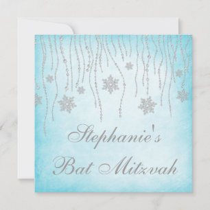 Invitación Winter Wonderland Diamond Snowflakes Bat Mitzvah