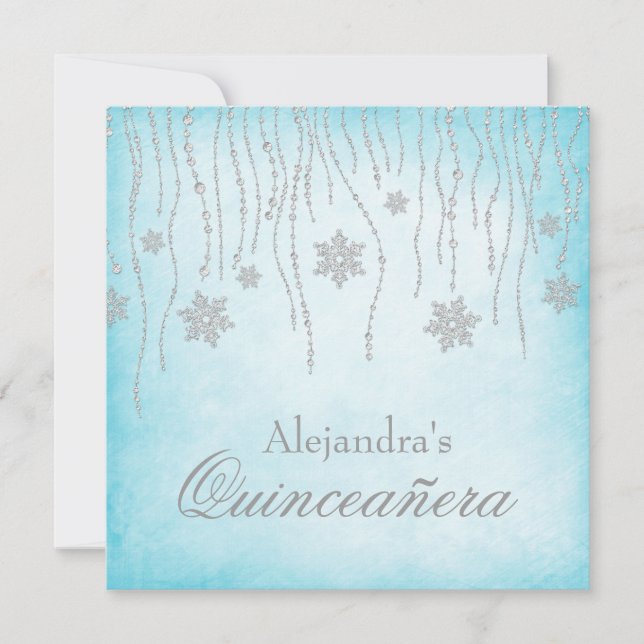 Invitación Winter Wonderland Diamond Snowflakes Quinceanera (Anverso)