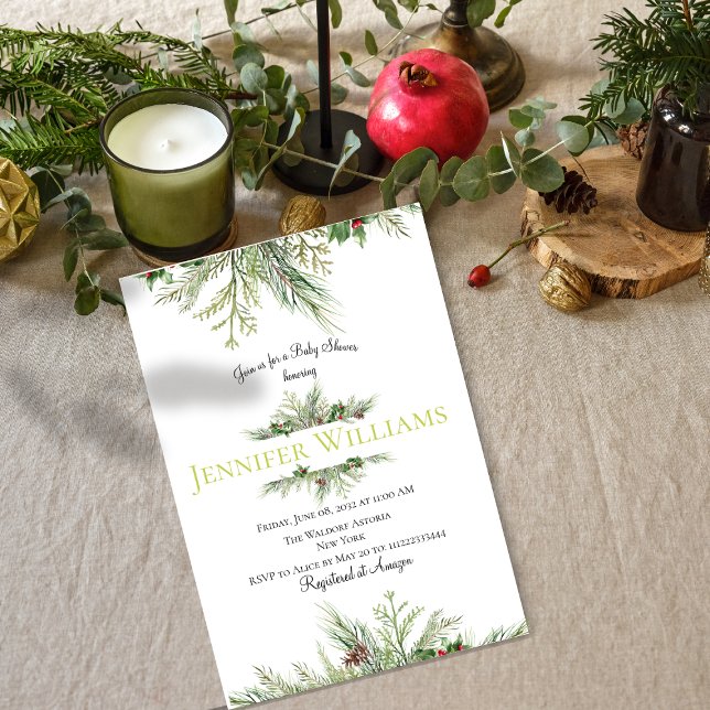 Invitación Winter Wonderland enmarcado Wreath Berry Baby Show (Subido por el creador)