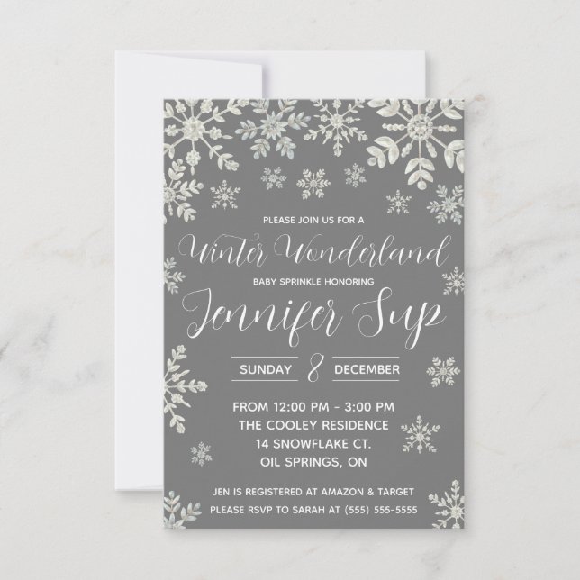 Invitación Winter Wonderland, Espolvorín de bebé de copas de  (Anverso)