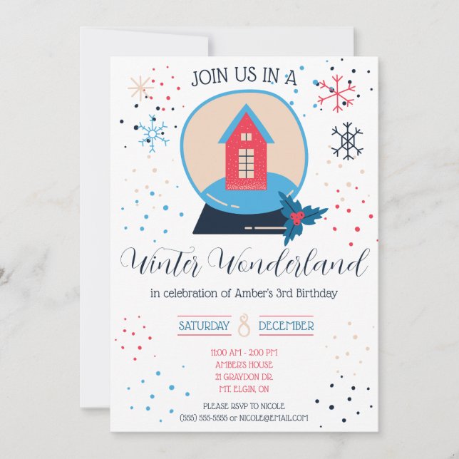 Invitación Winter Wonderland, fiesta de cumpleaños de ONEderl (Anverso)