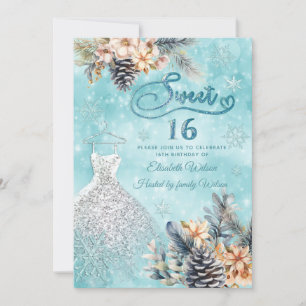 Invitación Winter wonderland floral Vestido adorable dulce 16