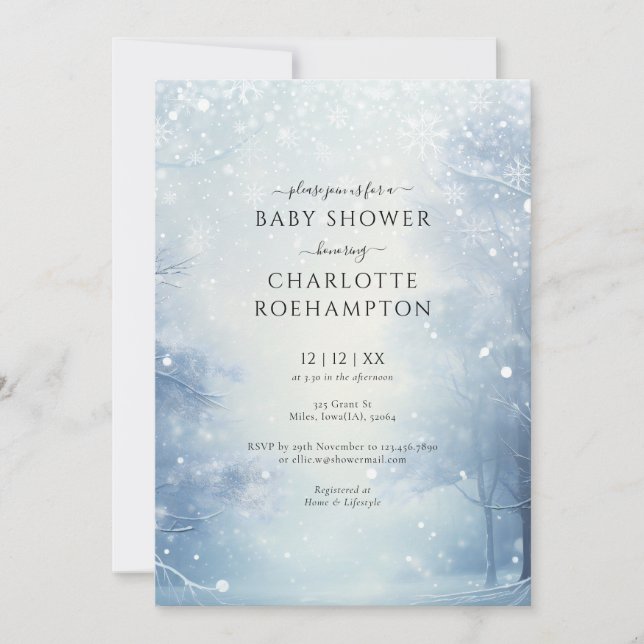 Invitación Winter Wonderland Forest Baby Shower (Anverso)