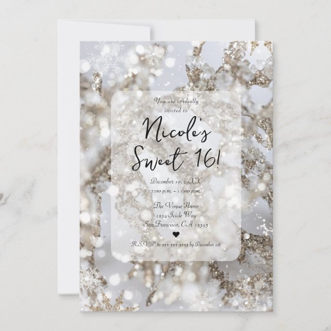 Invitación Winter Wonderland Icicle Glitz Sweet 16 (Anverso)