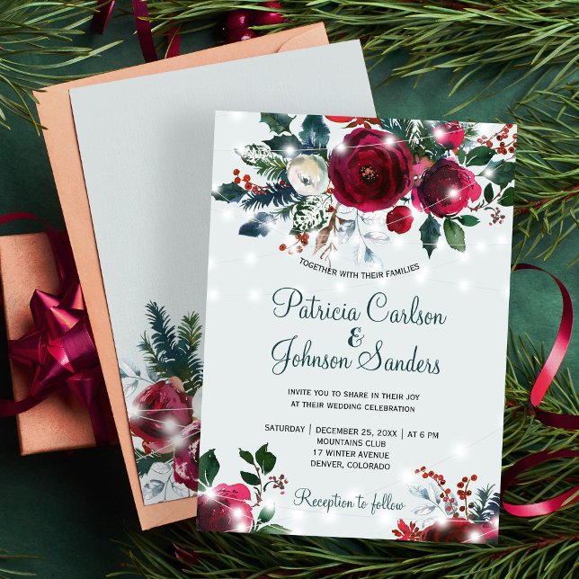 Invitación Winter wonderland ilumina a Navidades boda de flor (Subido por el creador)