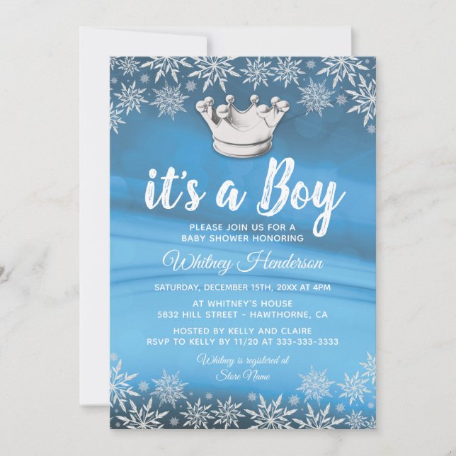 Invitación Winter Wonderland Little Prince Boy Baby Shower (Anverso)