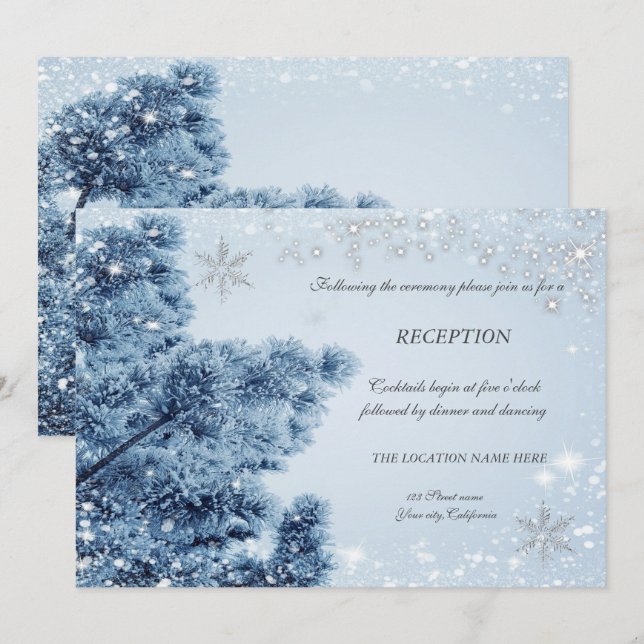 Invitación Winter Wonderland, Nieve, Recepción de Copos de Ni (Anverso / Reverso)
