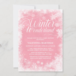 Invitación Winter Wonderland Pink Snowflakes Baby Shower