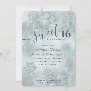 Invitación Winter wonderland polvoriento azul bokeh dulce 16