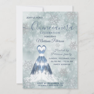 Invitación Winter wonderland polvoriento azul Quinceañera