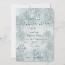 Invitación Winter wonderland polvoriento bokeh azul Quinceañe